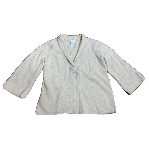 Tweeds Cardigan Womens Medium Beige Soft Wool Angora Rabbit 3/4 Sleeves Sweater - Picture 3 of 16